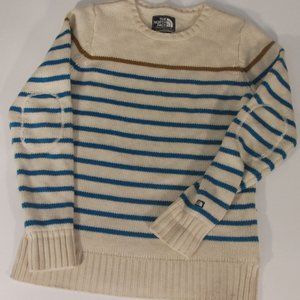 The North Face Women's Winter Sweater Ivory Blue Striped Wool Blend
